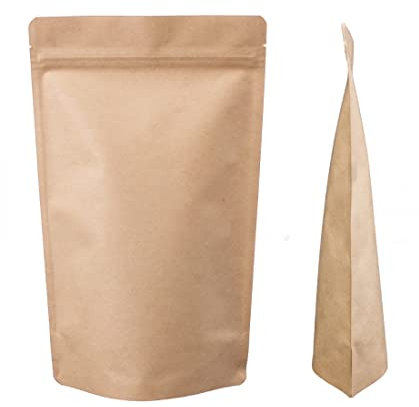 Lacers Standbodenbeutel Kraftpapier in versch. Farben, Nachhaltig, ALU-Frei, Druckverschluss, hohe Barriere-Eigenschaft (500ml - 130x225+70mm, Braun, 100)