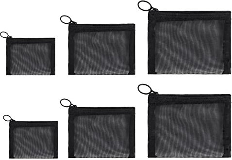6 Packs Mini Zipper Toiletry Bag, Clear Mesh Zipper Cosmetic Small Purse Black Nylon Waterproof Small Purse Makeup Bag for Women, Portable Office Stationery Pouch.