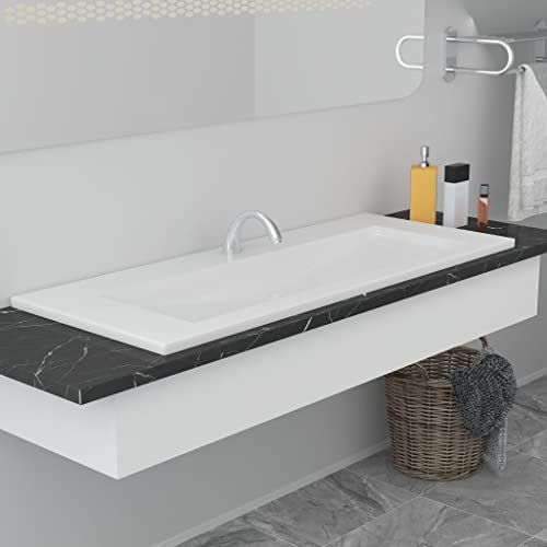 WIFESE Lavabo da Incasso in Ceramica Sottopiano/Da Appoggio per Bagno e Lavanderia - Bianco 101x39,5x18,5 cm