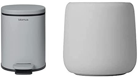 blomus -para- Treteimer aus pulverbeschichtetem Stahl & -SONO- Zahnputzbecher aus Keramik, Microchip, Zahnbürstenhalter mit Platz für Zahnbürste und Zahnpasta, Soft-Touch, Exklusives Badaccessoire