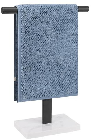 BathAce Porte-serviettes autoportant en acier inoxydable SUS 304 en forme de T avec base en marbre stable pour salle de bain, cuisine, meuble-lavabo, comptoir noir mat