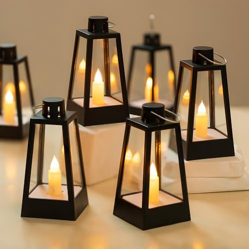 Romadedi Laterne Schwarz Tischdeko Outdoor - 20er Set Mini LED Laterne Metall mit Batterie für Halloween Hochzeit Tisch Ramadan Garten Weihnachten Balkon Innen Outdoor Draußen Party