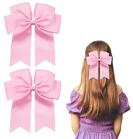 Lot de 2 nœuds à cheveux blancs avec grande pince à cheveux, pour filles et femmes, accessoires pour cheveux (rose)