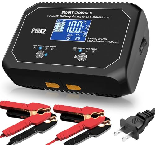 20-Amp (10-Amp Per Bank) Dual Smart Automotive Charger,Fully-Automatic Car Battery Charger,12V and 24V Lithium LiFePO4 Trickle Charger, Maintainer/Deep Cycle Charger for Cars,Boats,Motorcycles..