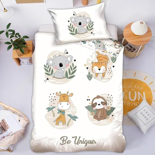 DASIAUTOEM Kinderbettwäsche, 100x135 Baby Bettwäsche Komplettset, 100% Polyester Mikrofaser, Zootiere Tiere Koala, mit Integriertem Reißverschluss, Kissenbezug 60x40cm, Tierdruck Bettwäsche