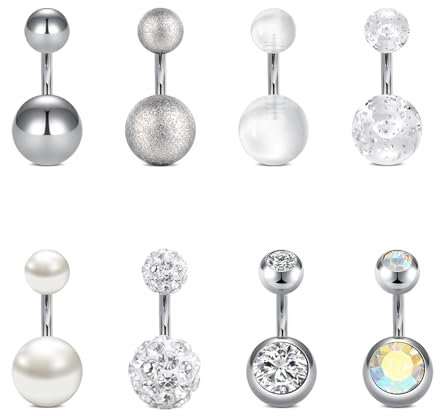 FECTAS 8pcs Piercing Nombril 14G 6mm Acier Chirurgical Piercing Nombril Piercing Bijoux pour Femmes Hommes