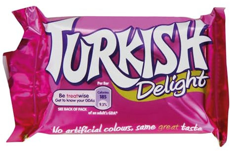 Turkish Delight Bar 51g (Pack of 21) | Sweet Rose-Flavored Jelly Center Covered in Milk Chocolate | Classic Treat for Chocolate Enthusiasts