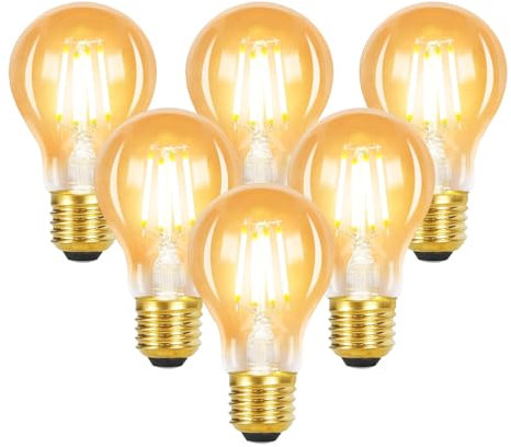 GBLY 6× LED E27 Glühbirne: A60 Warmweiss Lampe Vintage Leuchtmittel 4W 2700K Edison Glühlampe Retro Filament Birnen Bulb Energiesparlampe für Haus Café Bar nicht Dimmbar