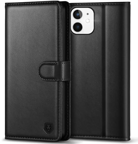 Kuafcase Compatible for iPhone 12 Mini Case with 4 Card Slots Magnetic Closure Kickstand Shockproof Protective Phone Case Compatible for iPhone 12 Mini - Black