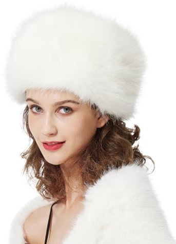 BEAUTELICATE Kunstpelz Mütze Damen Pelzmütze Winter Cossack Russische Mütze Kuschelig Fellmütze Warm für Weihnachten Reise Skifahren Reise (Elfenbein, Einheitsgröße)