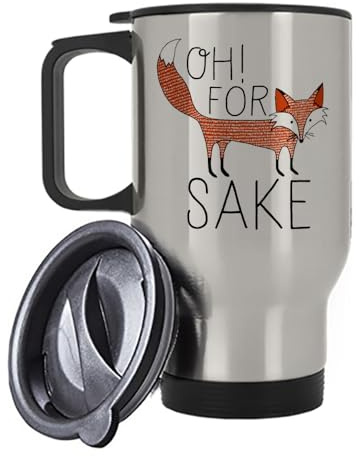 Giftme Oh for Fox Sake Mug, Cartoon Mug, Travel Silver White Tea Coffee Mug. (Silver)
