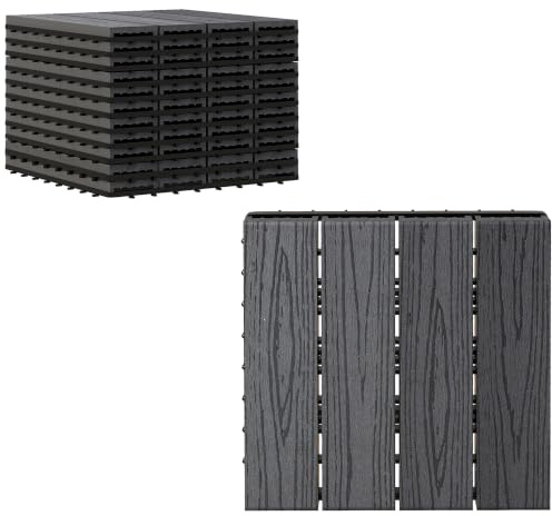 Outsunny Dalles Terrasse Caillebotis Extérieur Lot de 11 pcs 30x30cm Gris | Emboîtables, Surface Max. 1 m², Installation Très Simple
