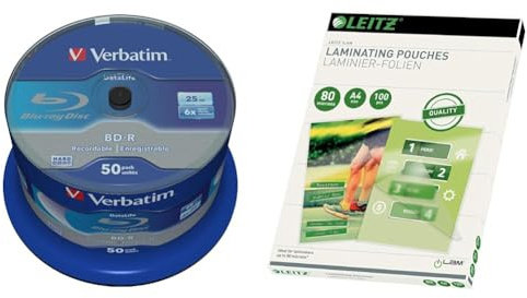 Verbatim BD-R SL Blu Ray Rohlinge & Leitz Heißlaminierfolien A4 80 mic