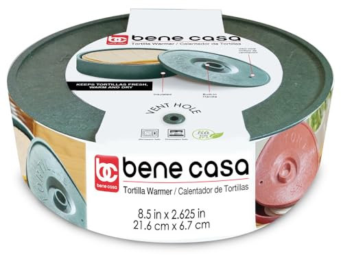 Bene Casa GREEN Tortilla Warmer, 12 Tortilla Capacity, Safe, BPA FREE| Tortilla Warmer | Microwavable Tortilla Keeper| Storage Container - Flat Breads, Mexican Taco Tortillas| Calentador de Tortillas