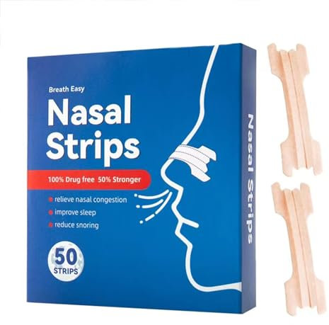 Nose Plasters Snoring Pack of 50 Nose Plasters Better Breathing Nasal Strips Relieve Nasal Congestion Due to Runny Nose, Allergies, Anti Snoring Nose Strips for Easier Breathing During Sports Sleep