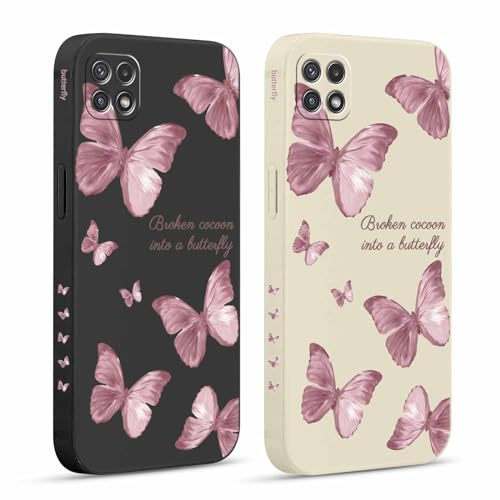 Pnakqil 2 stück Handyhülle für Samsung Galaxy A22 5G 6,6, Hülle Blitz Schmetterling Bemaltes Muster süß Ästhetik Schön Mädchen Kameraschutz Stoßfeste Case Silikon Schutzhülle Tasche