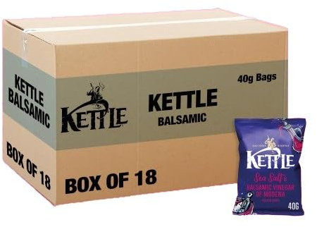 Kettle Chips Hand Cooked Potato Crisps 18 x 40g Sold by Slamtech (Sea Salt & Balsamic Vinegar of Modena)
