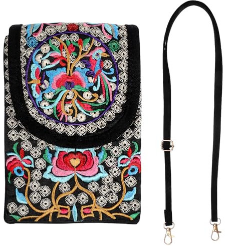 WOFASHPURET Bestickte Umhängetasche Canvas-Umhängetasche Boho-Ethno-Umhängetasche Rechteckige Handytasche Modische Damen-Umhängetasche Für Mädchen