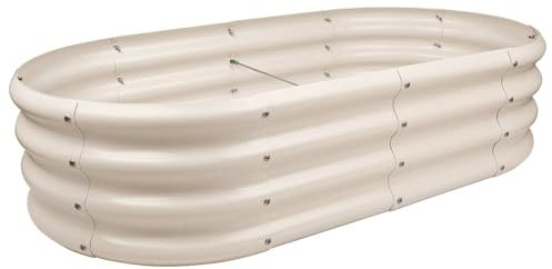 Harbour Housewares Raised Garden Bed - Ivory - 120 x 60cm - Rounded - Bottomless Metal Raised Bed Galvanised Steel Planter Box for Growing Outdoor Plants, Vegetables, Flowers and Herbs
