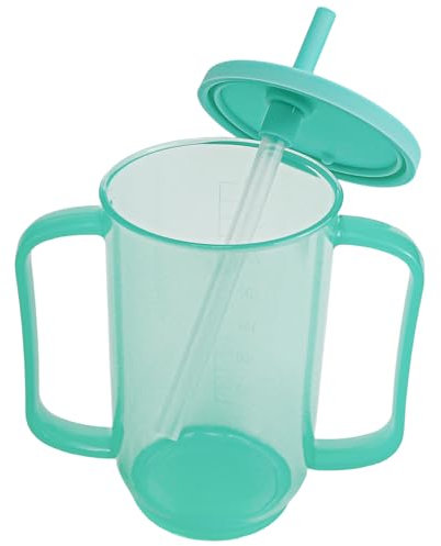 ZJIVQO Drinking Beaker Cup Beakers for Elderly Sippy Cup Bottle for Disabled Adults Mug Sippy Cup with Easy Grip Handles Anti Splash Spout and Travel Lid 400ml Green Travel Mug