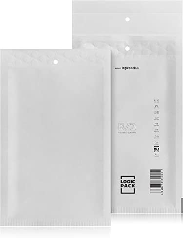 LOGIC PACK 500 Luftpolsterumschläge Versandtaschen Luftpolster B2 140 x 225 mm Weiß, Luftpolstertaschen Haftklebend Gepolsterte Briefumschläge Premium Umschläge Polsterumschläge geeignet für DIN A6