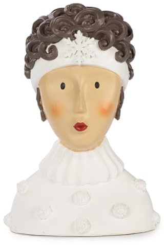 ETC Baden Import Ladykopf Dekokopf Dekobüste Dame mit weißem Schneekugelpulli und braunem Lockenkopf