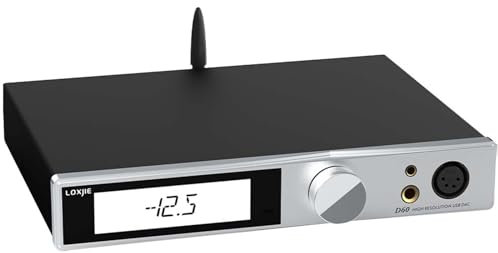LOXJIE D60 Audio-DAC- und Kopfhörer-Verstärker, voll ausbalanciert, 6000 mWx2, 6,35 mm/4,4 mm/XLR/Cinch-Ausgang, ES9039MSPRO Bluetooth 5.1, 32 Bit, 768 kHz, DSD512 MQA-CD (Silber)