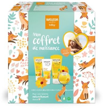 WELEDA - Coffret Cadeau Naissance - Soin Douceur Bébé - Pour la Toilette Quotidienne - Nettoie & Protège - NATRUE - 200 ml + 75 ml + 75 ml + 25 g