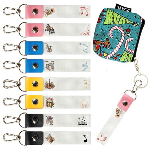 OLYCRAFT 8Pcs Porte Clés Étiquettes Nominatives Crochets 13x2cm Thème Musical Vierge Porte Clés Cuir PU et Coton Étiquettes de Nom Musique Crochets de Nom pour Sacs à Dos Bouteilles