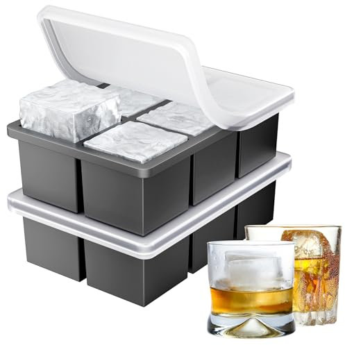 Ankway Bac a Glacon Lot de 2, Grands Moule Glacon Silicone avec Couvercle, Sans BPA, Empilables et Lavable au lave-vaisselle, pour Whisky, Cocktails, Bière, Vin, Collations et Boissons Réfrigérées