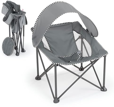 Bright Starts Asiento de viaje Pop 'N Chill, para uso en interiores o exteriores, con capota UPF 50+, color gris, de 0 a 6 meses