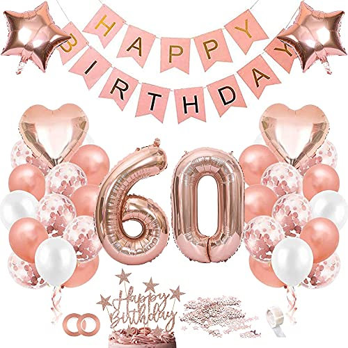 TOPHOPE Luftballon 60. Geburtstag Roségold Folienballon Luftballon Zahlen Geburtstagsdeko Mädchen 60 Jahr Riesen Folienballon Zahl 60 Ballon 60 Deko zum Geburtstag Roségold Happy Birthday