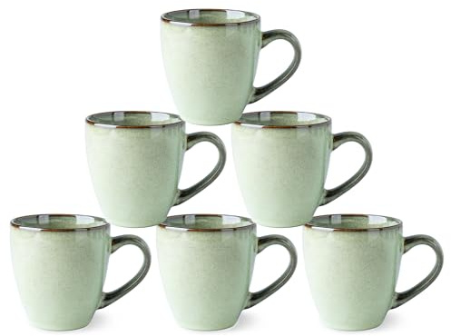 GBhome Ceramic Coffee Mugs Set of 6, 12oz Stoneware Coffee Mugs Set for Dad Mom Women Men, Light Weight Ceramic Coffee Cups for Latte/Tea/Beer/Hot Cocoa, Dishwasher & Microwave Safe, Pastel Green