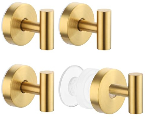 Segus Ganci a Ventosa Super Resistenti, 4 Pezzi Ganci Appendiabit Oro, Appendi Accappatoio Bagno, Porta Asciugamani Ventosa, Senza Foratura, Impermeabile, per Bagno, Hotel
