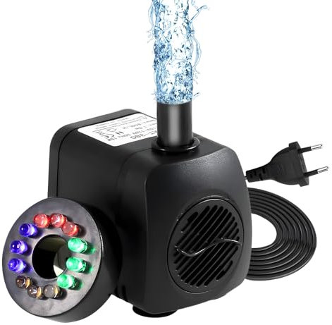 Journeyside Mini Bomba de Agua para Acuario 16W, 800L/H Mini Bombas de Agua Ultra Silenciosa,Mini Bomba Sumergible de Fuente con 4 Luces LED Multicolor para Acuarios, Peceras, Estatuas, Hidropónicas