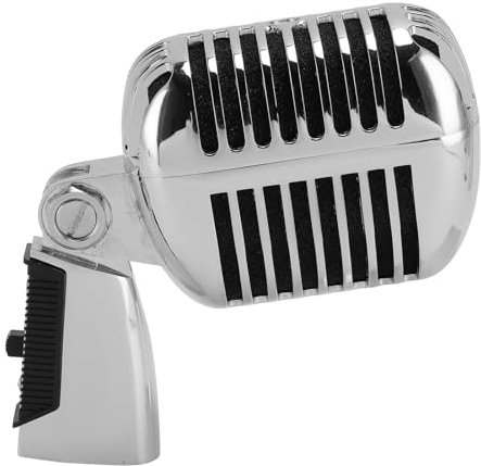 YUEHISY Microfono retrò Classico, Microfono Dinamico Vintage, Rastrelliere a Rotazione di Auto -tensionamento in Lega di Zinco, Microfono Cardioide Unidirezionale, Stand Universale (SILVER)