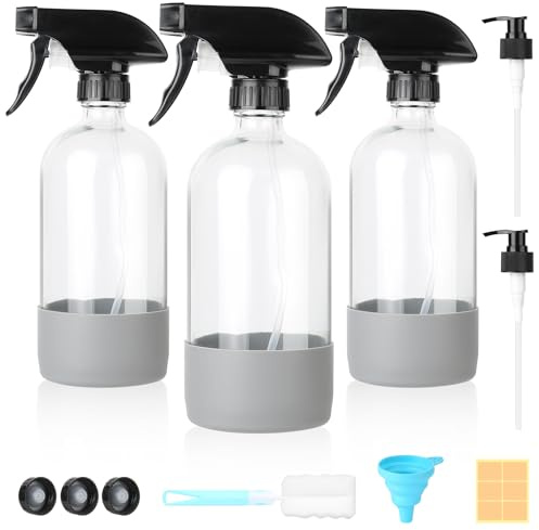 Furuising 3 Pezzi Spruzzino per Piante da 480ml, Spruzzini Nebulizzatori Vuoti, Bottiglia Spray con Spruzzatore Regolabile, Pompe, Coperchi, Manicotto, Imbotti, Etichette per Pulizia, Piante, Capelli