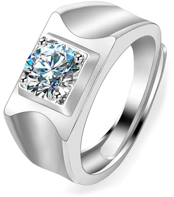 Mesnt Verlobungsring Herren, 18 Karat Weißgold Ringe für Herren Männer Siegelring mit im Labor hergestelltem Diamanten, Größe 66 (21.0)