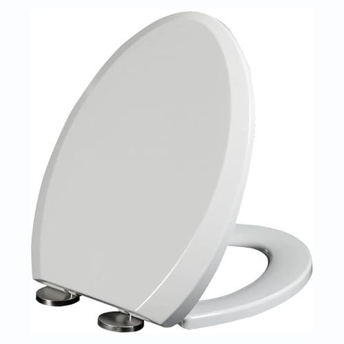 Giural WC Sitz Mit Absenkautomatik Toilettendeckel Quick-Release-Funktion, Einfache Montage Klodeckel Aus PP Toilettensitz Mit Edelstahl Befestigung, V-Form Klodeckel,36 * 45cm