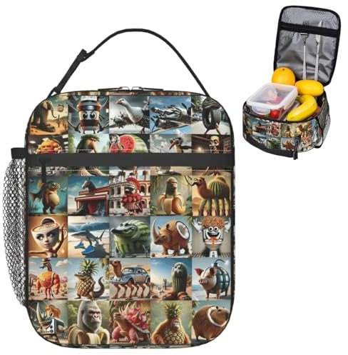 Xheanxu Italian Brainrot Lunch Bag, Insulated Lunch Bag Italian brainrot Toys, Thermal Pack lunchbag, Side Pocket for Water Bottle, Personalised Boys lunchbag Food Carrier for School, Work, Picnics