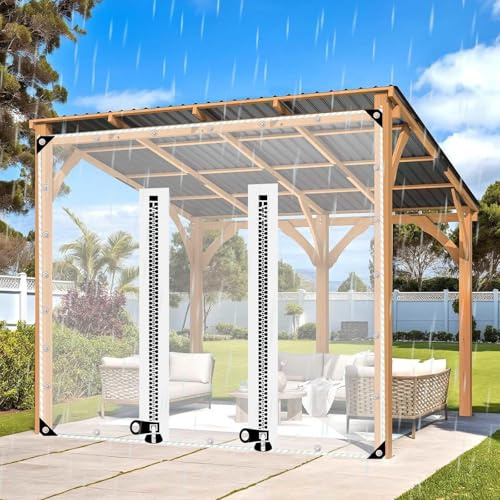 Pxzybd Rideau De Bâche Transparente Imperméable avec Porte À Fermeture Éclair,Panneaux Latéraux De Bâche Étanche Claire en Plastique PVC De 0,3mm Pergola Gazebo,avec Œillets,W×H-4.6×1m(15.1 * 3.3ft)