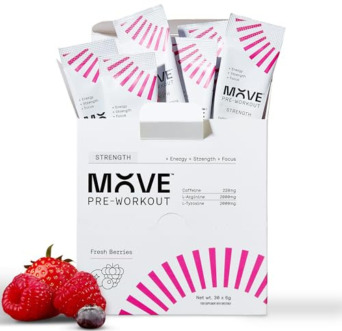 MOVE Pre Workout Powder Sachets - Strength Formula for Men & Women - Focus & Energy Drink Powder Beta Alanine Free -Preworkout with L-Arginine Informed Sport Certified 30 Servings Fresh Berries