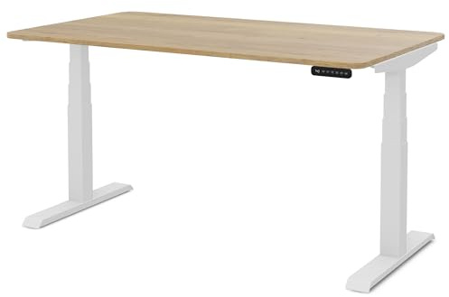 ASSMANN Elektrisch Höhenverstellbarer Familien Schreibtisch Pitino Curved 120x70cm Eiche Natura Weiß, TÜV-Zertifiziert, Kollisionsschutz, 5 Jahre Herstellergarantie einfache Montage für Büro und