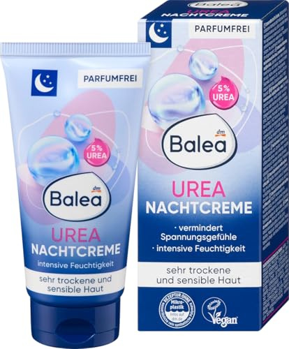 Balea Urea Nachtcreme für sehr trockene und sensible Haut vermindert Spannungsgefühle intensive Feuchtigkeit mit 5% Urea 50 ml