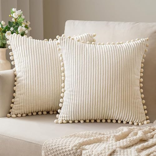 Sunshine smile Boho Kissenbezug 45x45 cm,2er Set Gestreiftes Muster Kissenbezüge,Cord Kissenbezüge,Samt Kissenhülle Kissenbezug,Kordsamt Kissenbezug,Kissenhülle für Sofa Schlafzimmer Wohnzimmer