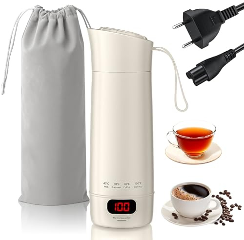 Herbst 400ml Elektrischer Reisewasserkocher 3 Min. Schnell erhitzend | 4 Temperaturstufen Tragbarer Wasserkocher für Tee, Kaffee & Babynahrung, 400ml Mini Kocher für Reise, Büro & Camping