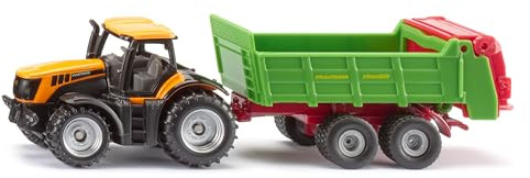 Siku 1133 JCB Traktor mit Strautmann Universalstreuer, Gelb/Grün | Metall-Karosserie, Öffenbare Heckklappe, Einstellbarer Dosierschieber, Landwirtschafts-Spielzeug, Gummi-Bereifung