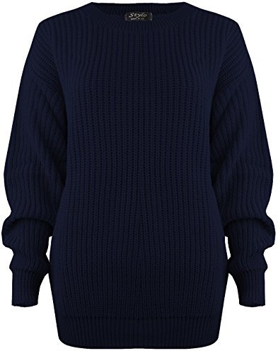 SA Fashions® Oversized New Ladies Womens Chunky Baggy Jumper Knitted Sweater Thick Top S-XL 8-18 (LXL (16-18), Navy)