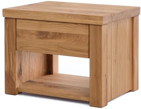 WOODLIVE DESIGN BY NATURE Nachttisch Boston aus massiver Wildeiche, brauner Nacht-Schrank, auch als Kommode und Ablagetisch zu verwenden, inkl. 1 Schublade mit Softclose, 50 x 40 x 40 cm
