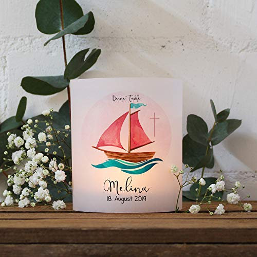 Taufkerze Kerze zur Taufe Segelboot Schiff rosa Kreuz Wunschname Spruch Datum individualisierbar wk148 - ausgewählte Größe: *6. 2X Lichthüllen (ohne Taufspruch)*